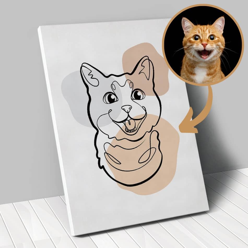 Portrait personnalisé - One Line Art - Animal de compagnie - Chien - Chat - Lapin - Animojo