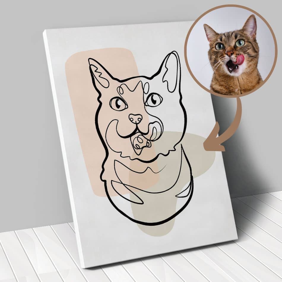 Portrait personnalisé - One Line Art - Animal de compagnie - Chien - Chat - Lapin - Animojo