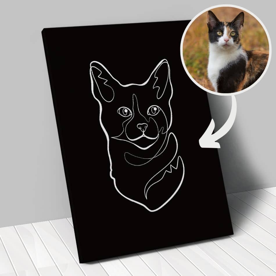 Portrait personnalisé - One Line Art - Animal de compagnie - Chien - Chat - Lapin - Animojo