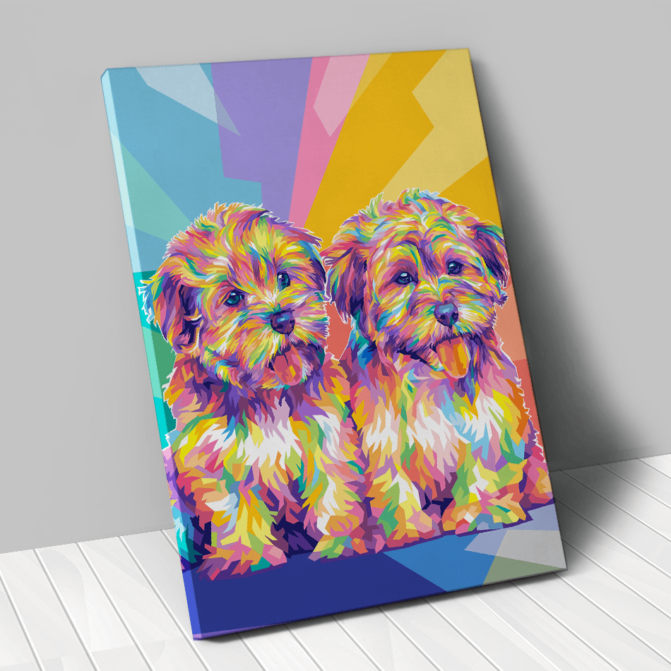 portrait personnalisé animal de compagnie 2 chiens chiots pop art couleur - Animojo.fr